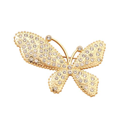 Tibetan Style Brooches, Butterfly, plated, for woman & with rhinestone, gold, Sold By PC