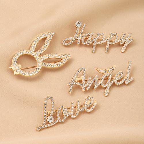 Zinc Alloy Brooches plated & for woman & with rhinestone gold Sold By PC