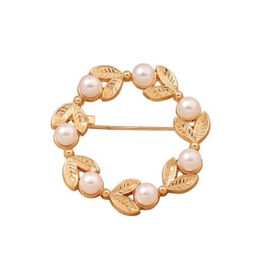 Tibetan Style Brooches, with Plastic Pearl, plated, for woman, gold, Sold By PC