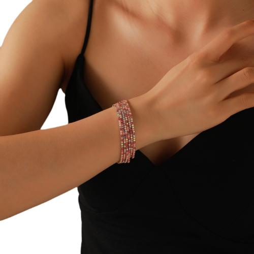 Tibetan Style Bracelet, plated, for woman & with rhinestone, pink, Length:Approx 18 cm, 6PCs/Lot, Sold By Lot