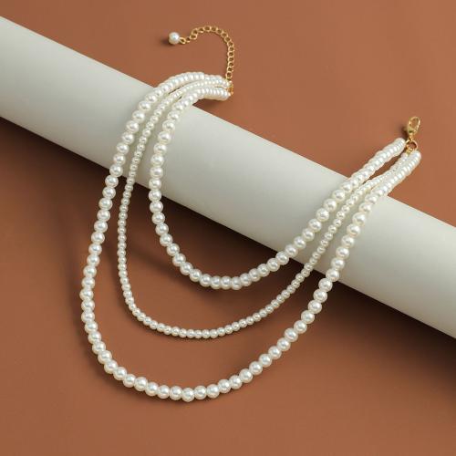 Zinklegering halskettingen, Zinc Alloy, met Plastic Pearl, plated, voor vrouw, wit, Lengte Ca 31-40 cm, Verkocht door PC