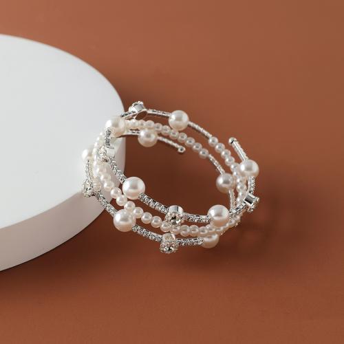 Tibetan Style Bangle, with Plastic Pearl, plated, for woman & with rhinestone, more colors for choice, Inner Diameter:Approx 54mm, Sold By PC