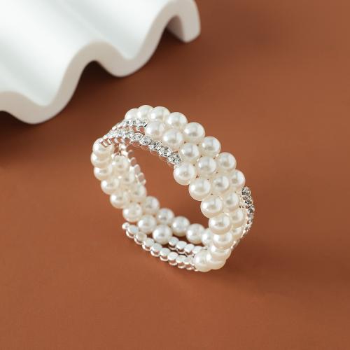 Brazalete de Aleación de Zinc, con Perlas plásticas, chapado, para mujer & con diamantes de imitación, más colores para la opción, diámetro interior:aproximado 55mm, Vendido por UD