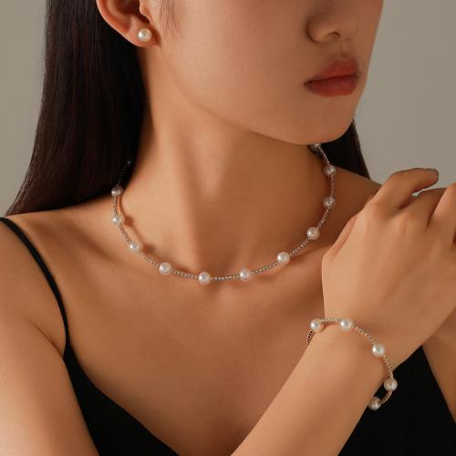 Tibetan Style Jewelry Sets, Stud Earring & bangle & necklace, plated, for woman & with rhinestone, more colors for choice, NECKLACE-32-36CM, earrings 0.7 x 0.7 cm, bracelet diameter 6CM, Sold By Set