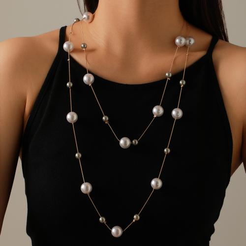 Zinc Alloy Trui Ketting, met Plastic Pearl, plated, voor vrouw, meer kleuren voor de keuze, Lengte Ca 71-80 cm, Verkocht door PC