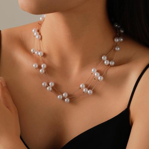 Collier de bijoux en alliage de zinc, avec perle de plastique, Placage, pour femme, Or, Longueur:Environ 41-50 cm, Vendu par PC