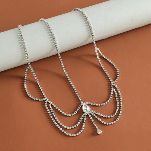 Zinc Alloy Frontlet plated for woman & with rhinestone silver color 30cm Sold By PC