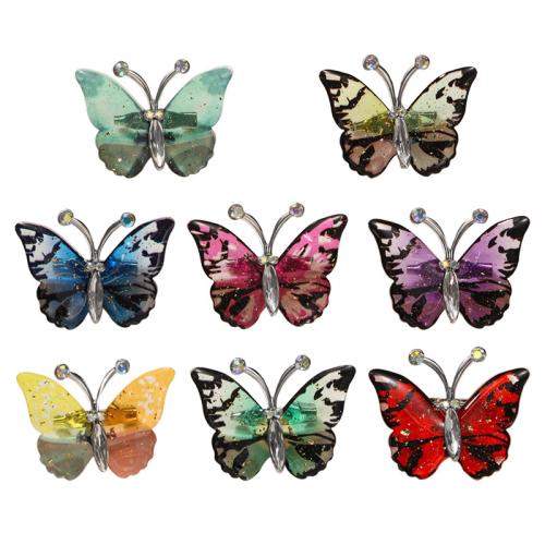 Tibetan Style Brooches, with Resin, Butterfly, plated, for woman & with rhinestone, more colors for choice, 35x47mm, Sold By PC