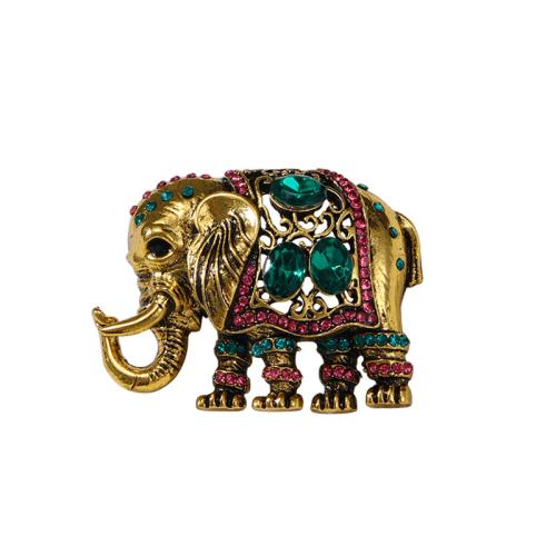 Zinc Alloy Brocher, Elephant, forgyldt, for kvinde & med rhinestone, flere farver til valg, 35x46mm, Solgt af PC