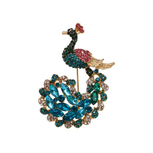 Zinc Alloy Brooches Peacock plated for woman & with rhinestone Sold By PC