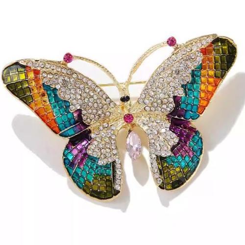 Broches en alliage de zinc, Placage, pour femme & avec strass, multicolore, 33x48mm, Vendu par PC