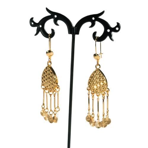 Tibetan Style Tassel Earring, gold color plated, Bohemian style & for woman, 70mm, Sold By Pair