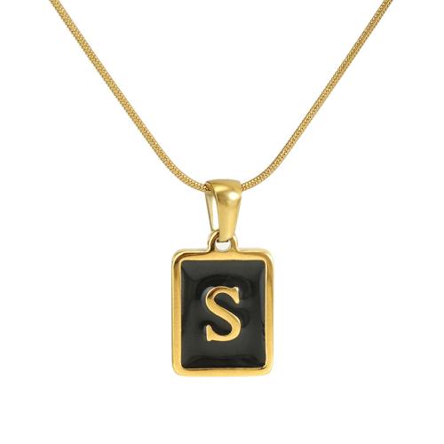 304 Stainless Steel Necklace, with Titanium Steel, Rectangle, 18K gold plated, Unisex & snake chain & different designs for choice & enamel, Length:Approx 17.7 Inch, Sold By PC