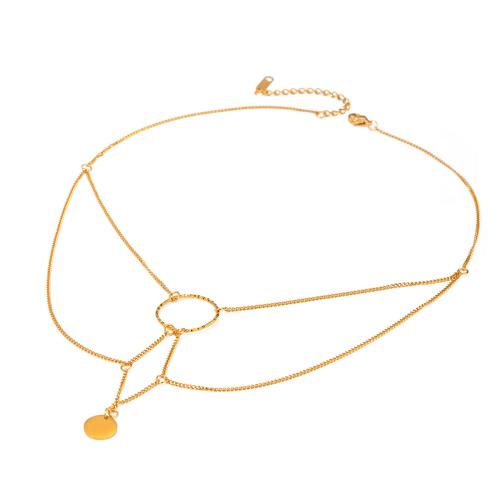 Collier de bijoux en acier inoxydable, Acier inoxydable 304, avec 5cm chaînes de rallonge, Double couche & bijoux de mode & pour femme, doré, Longueur:Environ 40 cm, Vendu par PC