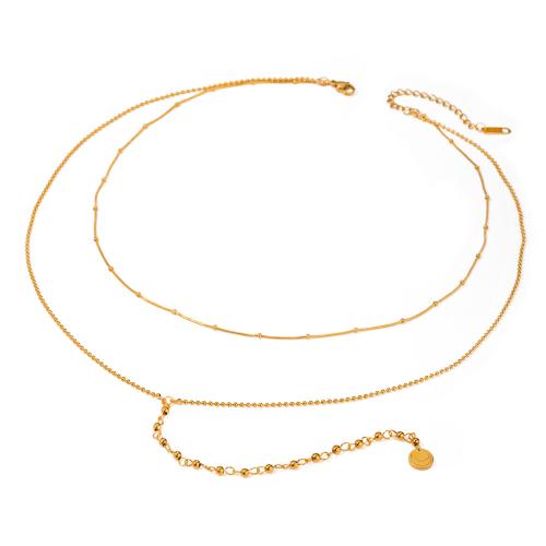 Colar de jóias de aço inoxidável, Aço inoxidável 304, with 5cm extender chain, 18K banhado a ouro, Camada Dupla & joias de moda & para mulher, dourado, comprimento Aprox 40 cm, Aprox 50 cm, vendido por PC