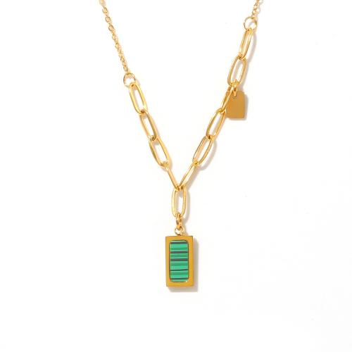 Collier de bijoux en acier inoxydable, Acier inoxydable 304, avec Malachite, avec 5cm chaînes de rallonge, bijoux de mode & pour femme, plus de couleurs à choisir, Longueur:Environ 45 cm, Vendu par PC