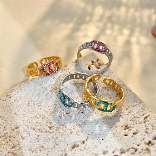 Rhinestone Stainless Steel Finger Ring, 304 Stainless Steel, fashion jewelry & for woman & with rhinestone, more colors for choice, diameter 17mm, Sold By PC