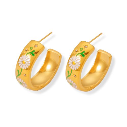 Titanium Steel  Earring fashion jewelry & for woman & enamel golden Sold By Pair