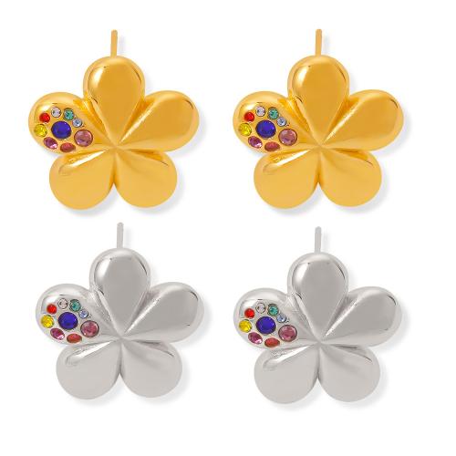 Titanium Steel  Earring Flower fashion jewelry & for woman & with rhinestone Sold By Pair