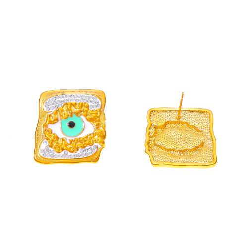 Mal Pendientes Ojo, Partículas de acero, con Checo, Joyería & para mujer & esmalte, dorado, 23x21mm, Vendido por Par