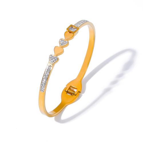 Bracelet d'acier titane, avec Tchèque, coeur, bijoux de mode & pour femme, doré, Diamètre intérieur:Environ 60mm, Vendu par PC