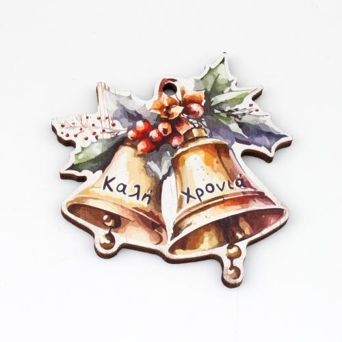 Wood Pendants, Christmas Bell, printing, DIY, 67x70x3.50mm, Hole:Approx 3.5mm, Sold By PC