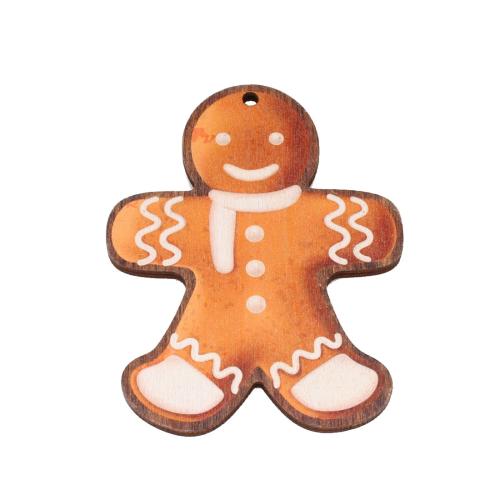 Ciondoli in legno, Gingerbread Man, stampa, DIY, 69x91x3.50mm, Foro:Appross. 3.5mm, Venduto da PC