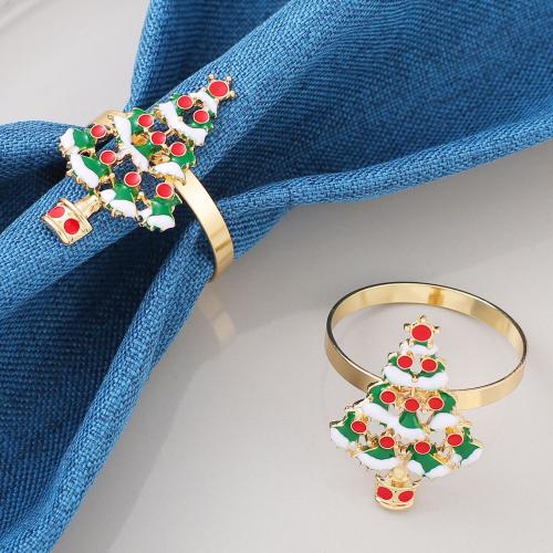 Tibetan Style Napkin Ring, Christmas Tree, gold color plated, Christmas Design & enamel, mixed colors, nickel, lead & cadmium free, Sold By PC