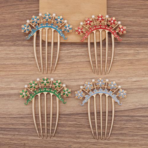 Decorative Hair Combs, Tibetan Style, with Plastic Pearl, plated, DIY & different styles for choice & enamel, more colors for choice, nickel, lead & cadmium free, 75x90mm, Sold By PC