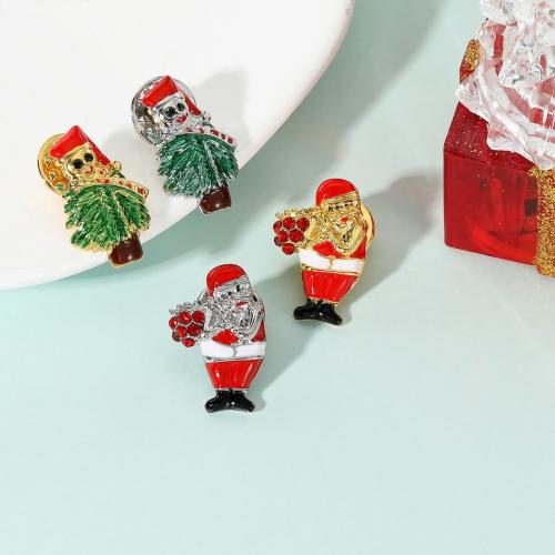 Zinc Alloy Brooches plated Christmas Design & enamel & with rhinestone nickel lead & cadmium free Sold By PC