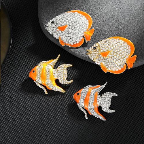 Zinc Alloy Brooches Fish plated & for woman & enamel & with rhinestone nickel lead & cadmium free Sold By PC