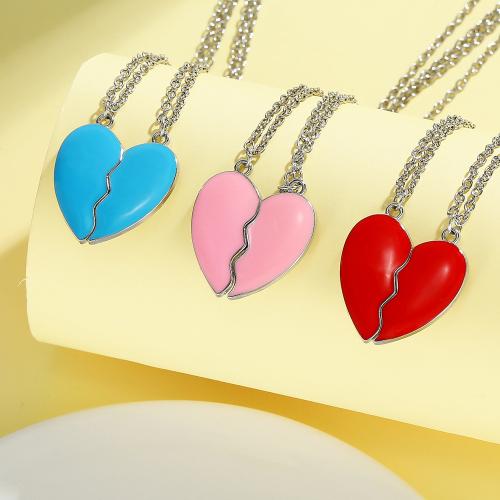 Collar de Aleación de Zinc, Corazón, chapado en color de plata, para mujer & esmalte, más colores para la opción, libre de níquel, plomo & cadmio, Vendido por UD