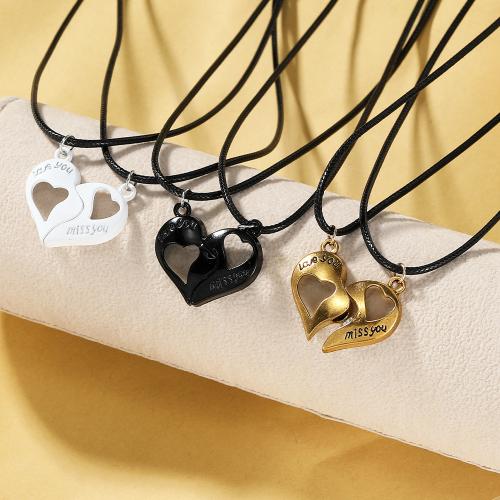 Zinc Alloy Jewelry Necklace with leather cord Heart silver color plated for woman & enamel nickel lead & cadmium free Sold By PC