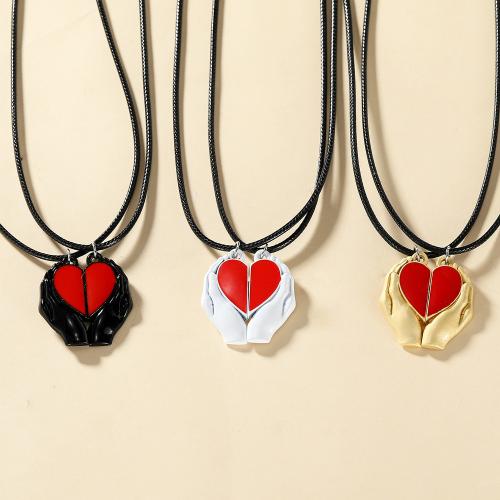 Tibetan Style Jewelry Necklace, with leather cord, Heart, silver color plated, for couple & enamel, more colors for choice, nickel, lead & cadmium free, Sold By PC