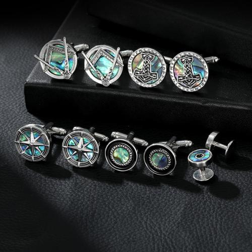 Cufflinks Zinc Alloy with Abalone Shell silver color plated & for man nickel lead & cadmium free Sold By Pair