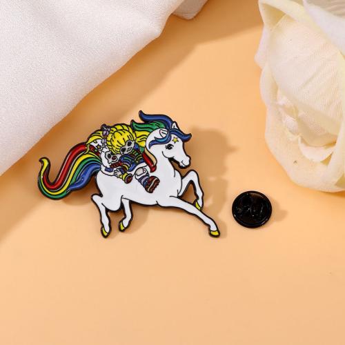 Tibetan Style Brooches, Unicorn, plated, cute & enamel, nickel, lead & cadmium free, 51x38mm, Sold By PC