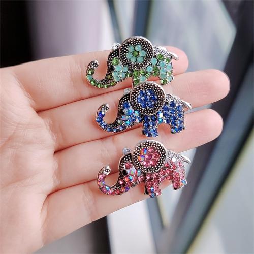 Tibetan Style Brooches, Elephant, plated, fashion jewelry & with rhinestone, more colors for choice, nickel, lead & cadmium free, 35x22mm, Sold By PC