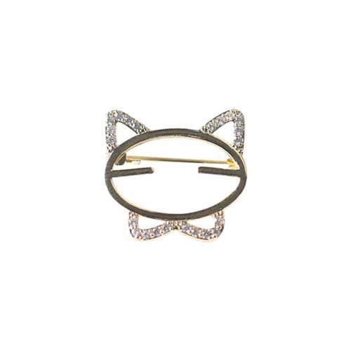 Tibetan Style Brooches, Cat, gold color plated, fashion jewelry & with rhinestone, golden, nickel, lead & cadmium free, 20x20mm, Sold By PC