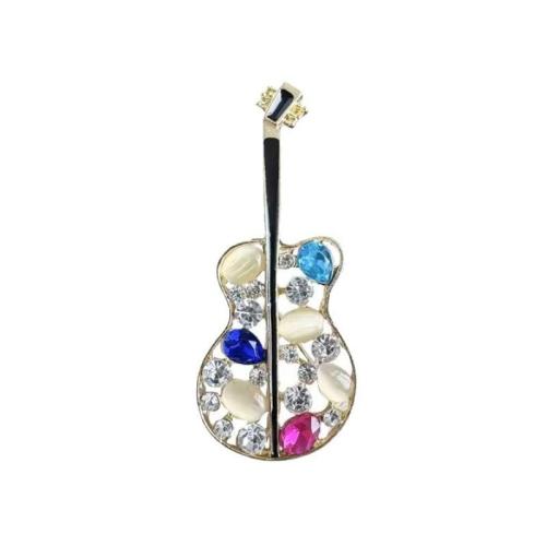 Zinc Alloy Brooches Guitar plated fashion jewelry & enamel & with rhinestone golden nickel lead & cadmium free Sold By PC