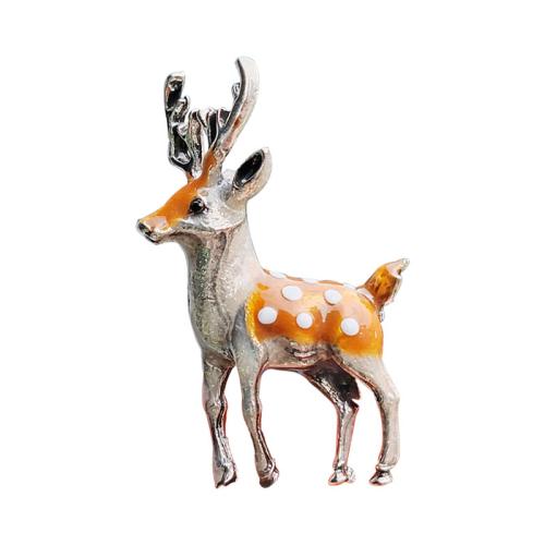 Tibetan Style Brooches, Deer, plated, fashion jewelry & enamel, silver color, nickel, lead & cadmium free, 13x20mm, Sold By PC