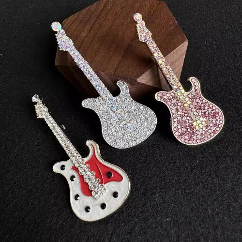 Tibetan Style Brooches, Guitar, plated, fashion jewelry & enamel & with rhinestone, more colors for choice, nickel, lead & cadmium free, 26x68mm, Sold By PC