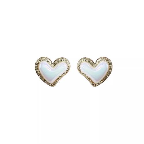 Tibetan Style Stud Earring, with Acrylic, Heart, gold color plated, fashion jewelry, golden, nickel, lead & cadmium free, 23x20mm, Sold By Pair