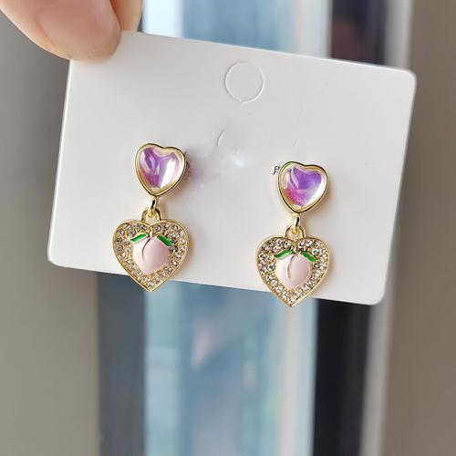 Pendientes de Aleación de Zinc, chapado en color dorado, Joyería & esmalte & con diamantes de imitación, dorado, libre de níquel, plomo & cadmio, 15x25mm, Vendido por Par