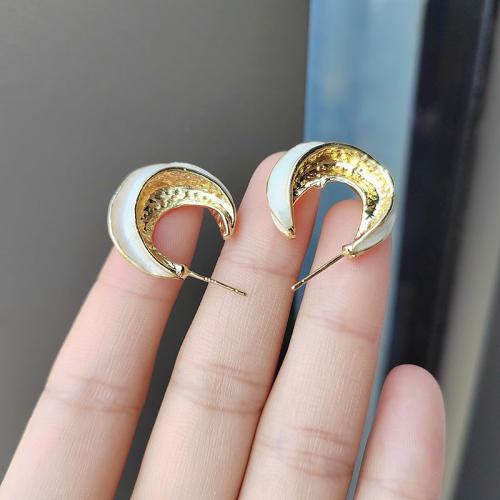 Tibetan Style Stud Earring, Moon, gold color plated, fashion jewelry & enamel, more colors for choice, nickel, lead & cadmium free, 23x25mm, Sold By Pair