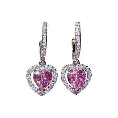 Tibetan Style Drop Earrings, Heart, plated, fashion jewelry & with rhinestone, silver color, nickel, lead & cadmium free, 15x33mm, Sold By Pair