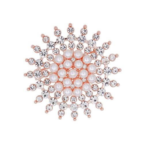 Broches en alliage de zinc, avec perle de plastique, Placage de couleur d'or, bijoux de mode & avec strass, couleur or rose, protéger l'environnement, sans nickel, plomb et cadmium, 50x50mm, Vendu par PC