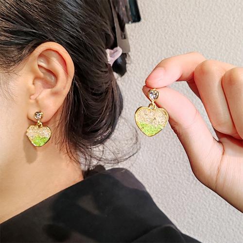 Tibetan Style Stud Earring, with Resin, gold color plated, fashion jewelry & different designs for choice & with rhinestone, green, nickel, lead & cadmium free, Sold By Pair