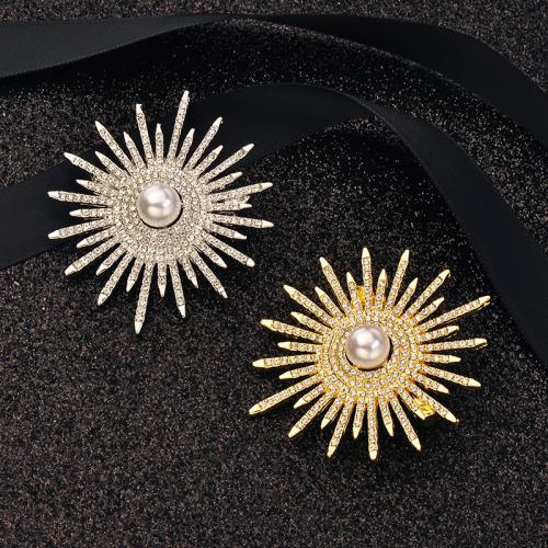 Zinc Alloy Brooches with Plastic Pearl plated fashion jewelry & with rhinestone nickel lead & cadmium free Sold By PC