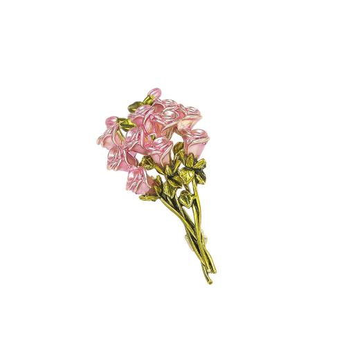 Zinklegierung Broschen, Blume, plattiert, Modeschmuck & Emaille, Rosa, frei von Nickel, Blei & Kadmium, 24x53mm, verkauft von PC