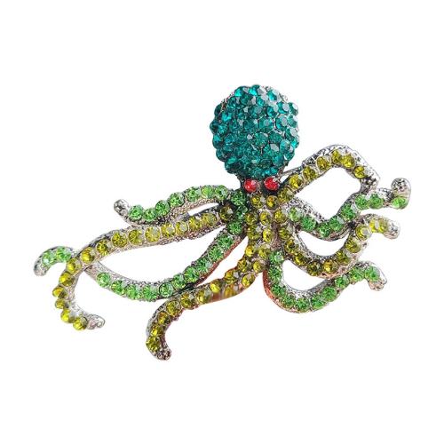 Tibetan Style Brooches, Octopus, plated, fashion jewelry & with rhinestone, more colors for choice, nickel, lead & cadmium free, 70x43mm, Sold By PC